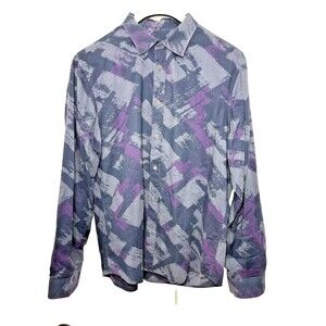 Armani Exchange Mens Gray Purple Black Graphic Shirt Long Sleeve Button Down XL